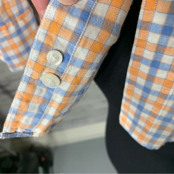 Nautica Blue Orange Plaid Linen Blend Casual Button Down Shirt Long Sleeves XXL - Picture 10 of 12